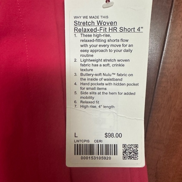 Lululemon Stretch Woven Relaxed-Fit High-Rise Short 4" (cherrymist) - Picture 8 of 8